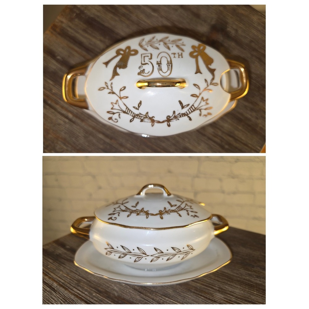 Vintage Lefton Exclusives Japan‎ 50th Anniversary Condiment Bowl w/Lid No Spoon